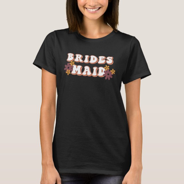 Brautjungfer Retro-Blumen Hochzeitsfeier Junggesel T-Shirt (Vorderseite)
