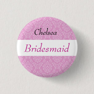 BRAUTJUNGFER rosa Damast und Spitze-Hochzeit Button