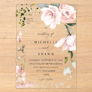 Brautjungfer Rosa Floral & Eukalyptus Hochzeit 2B Acryleinladungen