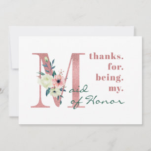 Brautjungfer Rosa Florale Buchstaben Hochzeit Dankeskarte