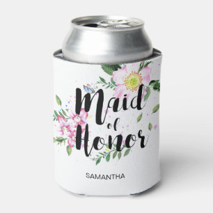 Brautjungfer Rosa Florale Wasserfarbe Hochzeit Dosenkühler