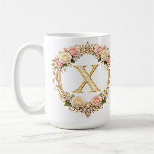 Brautjungfer Roségold Blumenmonogramm Buchstabe X  Kaffeetasse