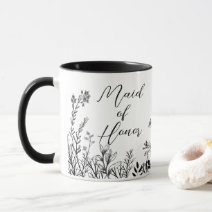 Brautjungfer Schwarz und Weiß Wilde Blumen Tasse