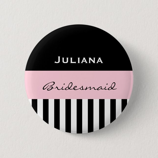 Brautjungfer SCHWARZE STREIFEN mit ROSA V01 Button (Vorderseite)