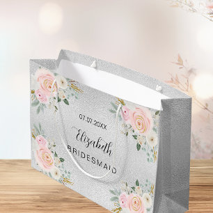 Brautjungfer silber rosé Blumen Hochzeit Große Geschenktüte