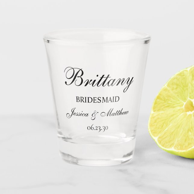Brautjungfer Skript angepasst Schnapsglas (Vorderseite)