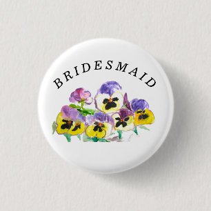 Brautjungfer Stiefmütterchen Floral Vintage Mädche Button