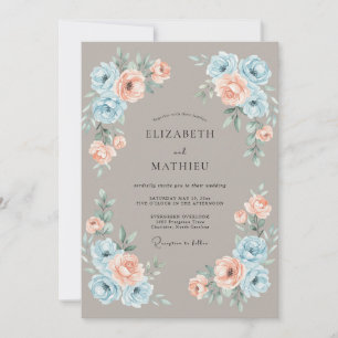 Brautjungfer Taupe Wasserfarben Blumenhochzeit Einladung