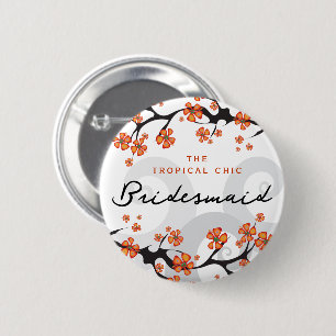 Brautjungfer Tropische Blumenwirbel Hochzeits-Name Button