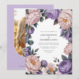 Brautjungfer und Mauve-Aquarell-Blumen-Hochzeits-Q Einladung