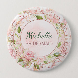 Brautjungfer Wasserfarbe Roségold Rosa Floral Button