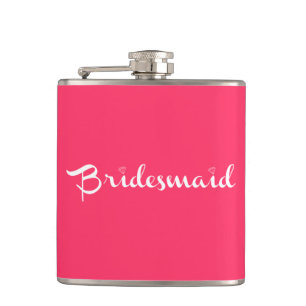 Brautjungfer Weiß auf Hot Pink Flachmann