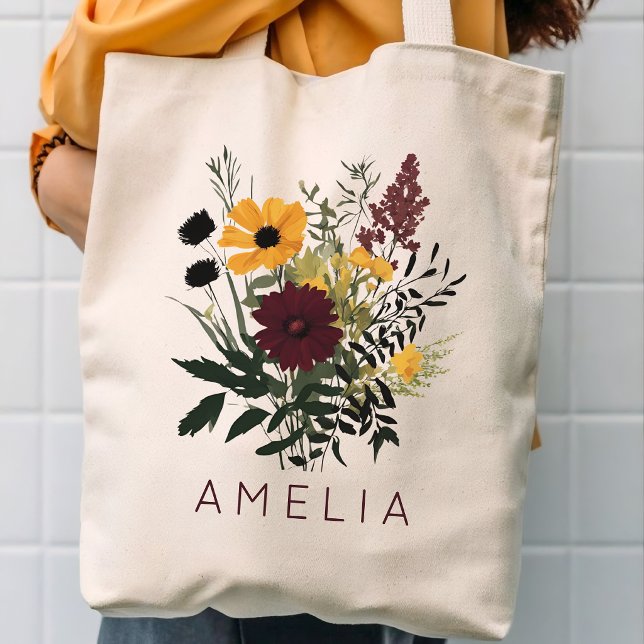 Brautjungfer | Wildblumen Mama Muttertag Custom Tragetasche (Personalized Wildflowers tote bag for wedding | bachelorette party | mother’s day | mom gift)