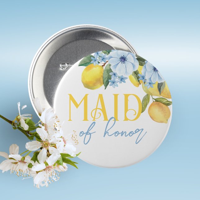 Brautjungfer Zitrone Brautparty Anstecknadel (Lemon Bridal Shower Pin on Buttons for Your Special Guests of Honor Such as Grandma's, Mom's & More)