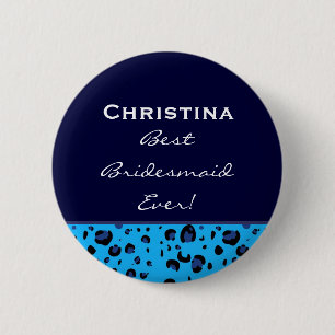 Brautjungfern-blauer Leopard-individueller Name Button