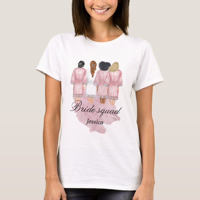 Brautjungfern Hochzeitsrobe Monogramm rosa T-Shirt (Vorderseite)