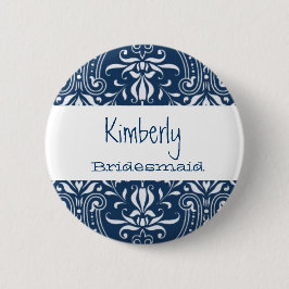 Brautjungfern-Knopf-blauer und weißer Damast S023 Button