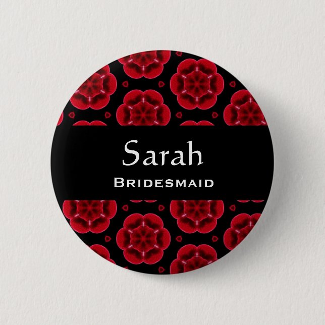 Brautjungfern-Knopf-rotes Blumenmuster 008 Button (Vorderseite)