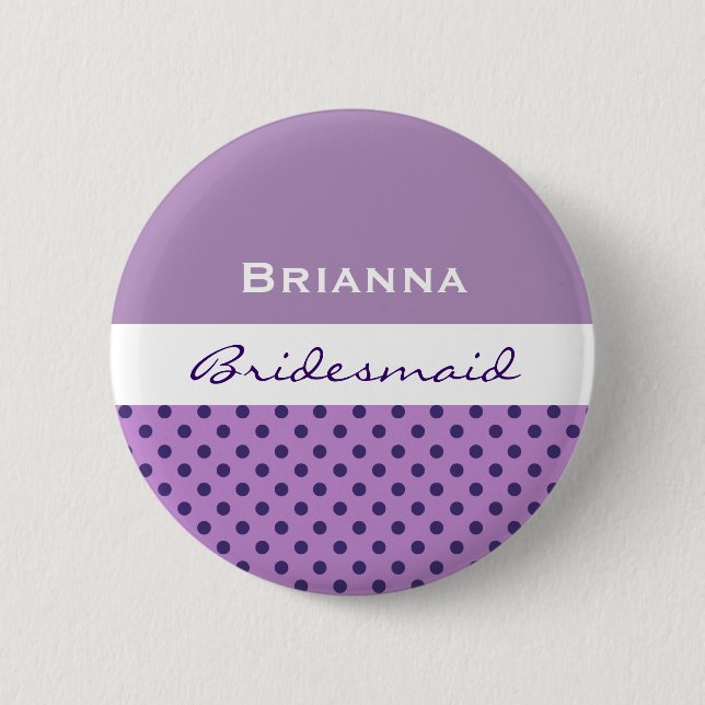 Brautjungfern-lila Polka-Punkte V05 Button (Vorderseite)