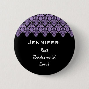 Brautjungfern-lila schwarzer Damast-individueller Button
