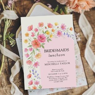 Brautjungfern-Lunch mit rosa-orangefarbenem Blumen Einladung