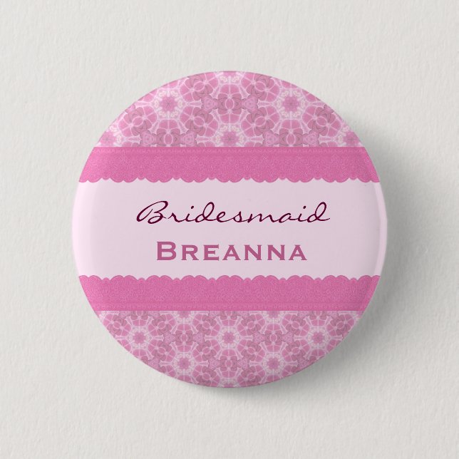 Brautjungfern-rosa Blumen und Spitze H909D Button (Vorderseite)