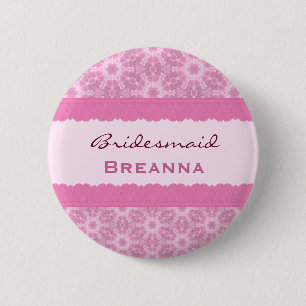 Brautjungfern-rosa Blumen und Spitze H909D Button