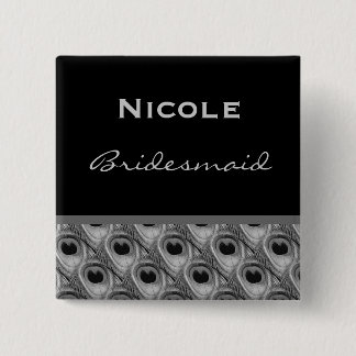 Brautjungfern-Silber und schwarze Pfau-Hochzeit Button