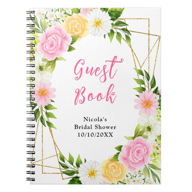 Brautjungfernabschied-Gästebuch mit rosa und gelbe Notizblock (Vorderseite)