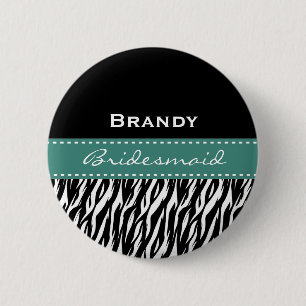 BrautjungferSchwarz-weißer aquamariner moderner Button