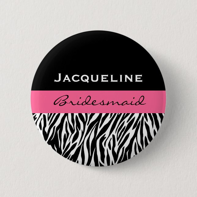 BrautjungferSchwarz-weißer rosa moderner Button (Vorderseite)