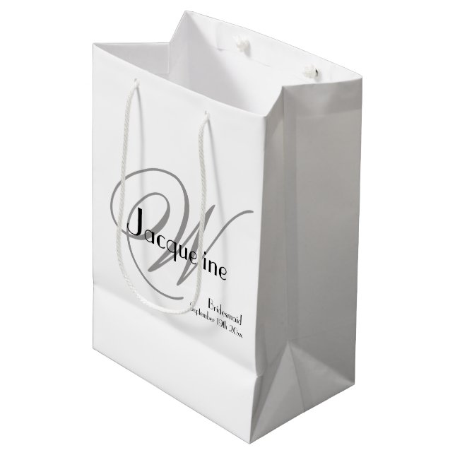 Brautjungfraugeschenk Monogram Chic Modern Mittlere Geschenktüte (Vorderseite Schrägansicht)