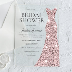 Brautkleid aus Roségold für den Brautjungfernabend Acryleinladungen