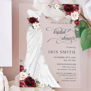 Brautkleid Hochzeitskleid Burgunderrot Floral Brau Acryleinladungen