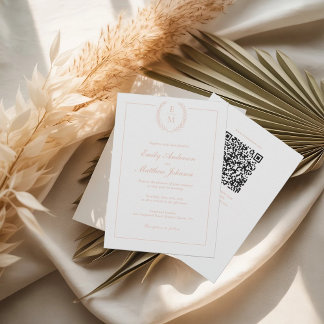 Brautkleid-Lorbeer-Monogramm-Hochzeits-Einladung Q Einladung