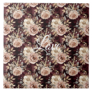 Brautkleid mit burgunderrotem Floral-Blush-Design  Fliese