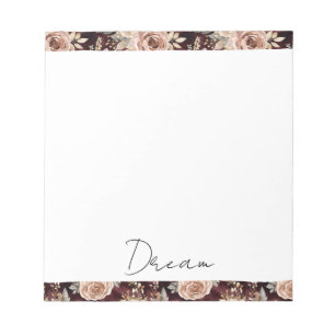 Brautkleid mit burgunderrotem Floral-Blush-Design Notizblock