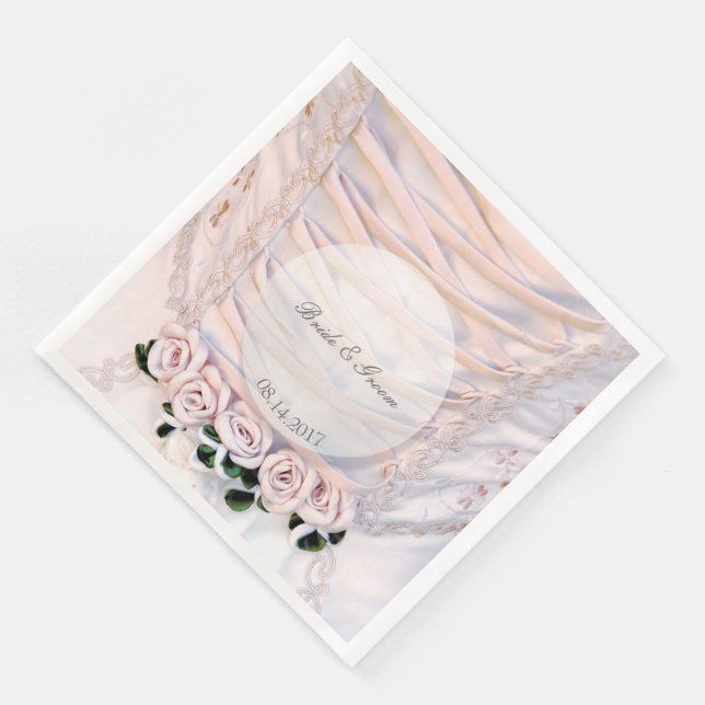 Brautkleid mit Rose Hochzeit Serviette (Ecke)