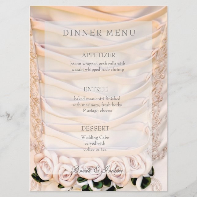Brautkleid mit Rose Hochzeitsmenü Menükarte (Vorderseite)