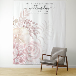 Brautkleid-Rosa-Blumen-Hochzeits-Foto-Hintergrund Wandteppich