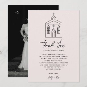 Brautkleid Rosa Kapelle Hochzeitsfoto Dankeskarte