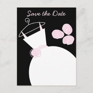 Brautkleid Rosa Save the Date schwarze Pastellfarb Ankündigungspostkarte