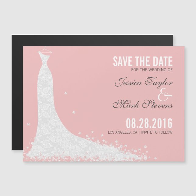 Brautkleid Save the Date Magneteinladung (Vorne/Hinten)