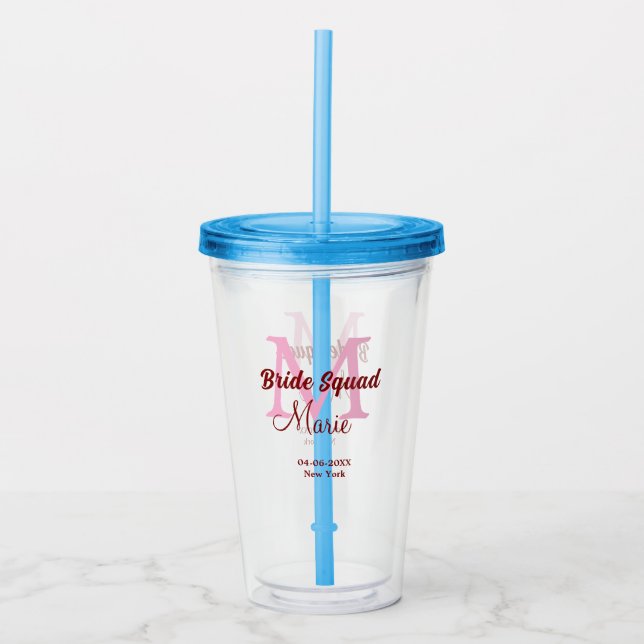 Brautkommando hinzufügen Name Monogramm Brautjungf Acryltrinkbecher (Vorderseite)