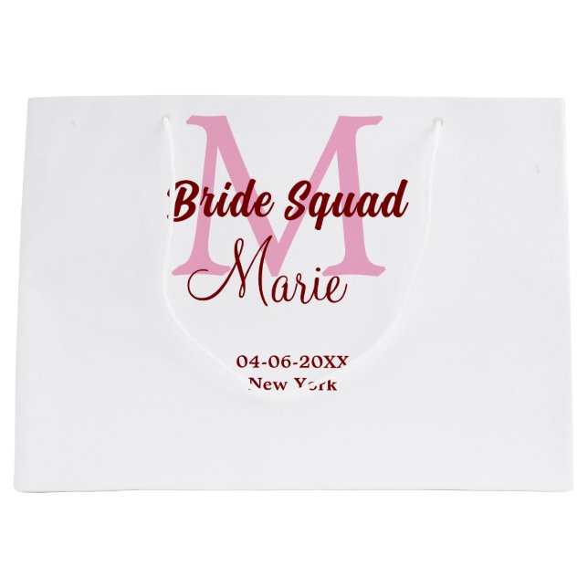 Brautkommando hinzufügen Name Monogramm Brautjungf Große Geschenktüte (Vorderseite)