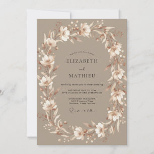 Brautkranz aus Taupe-Creme-Hochzeit Einladung