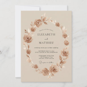 Brautkranz aus Taupe und Gold Hochzeit Einladung