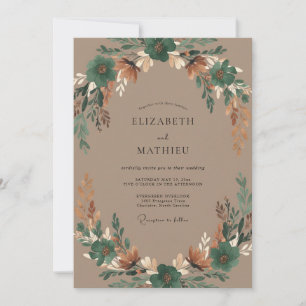 Brautkranz aus Taupe und Kupfer Hochzeit Einladung