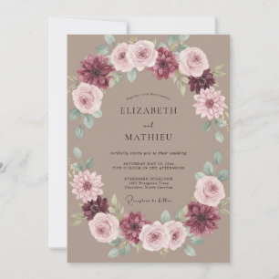 Brautkranz Hochzeit in Taupe und Mauve Einladung