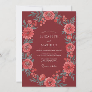 Brautmajestätische Maronenblumenhochzeit Einladung